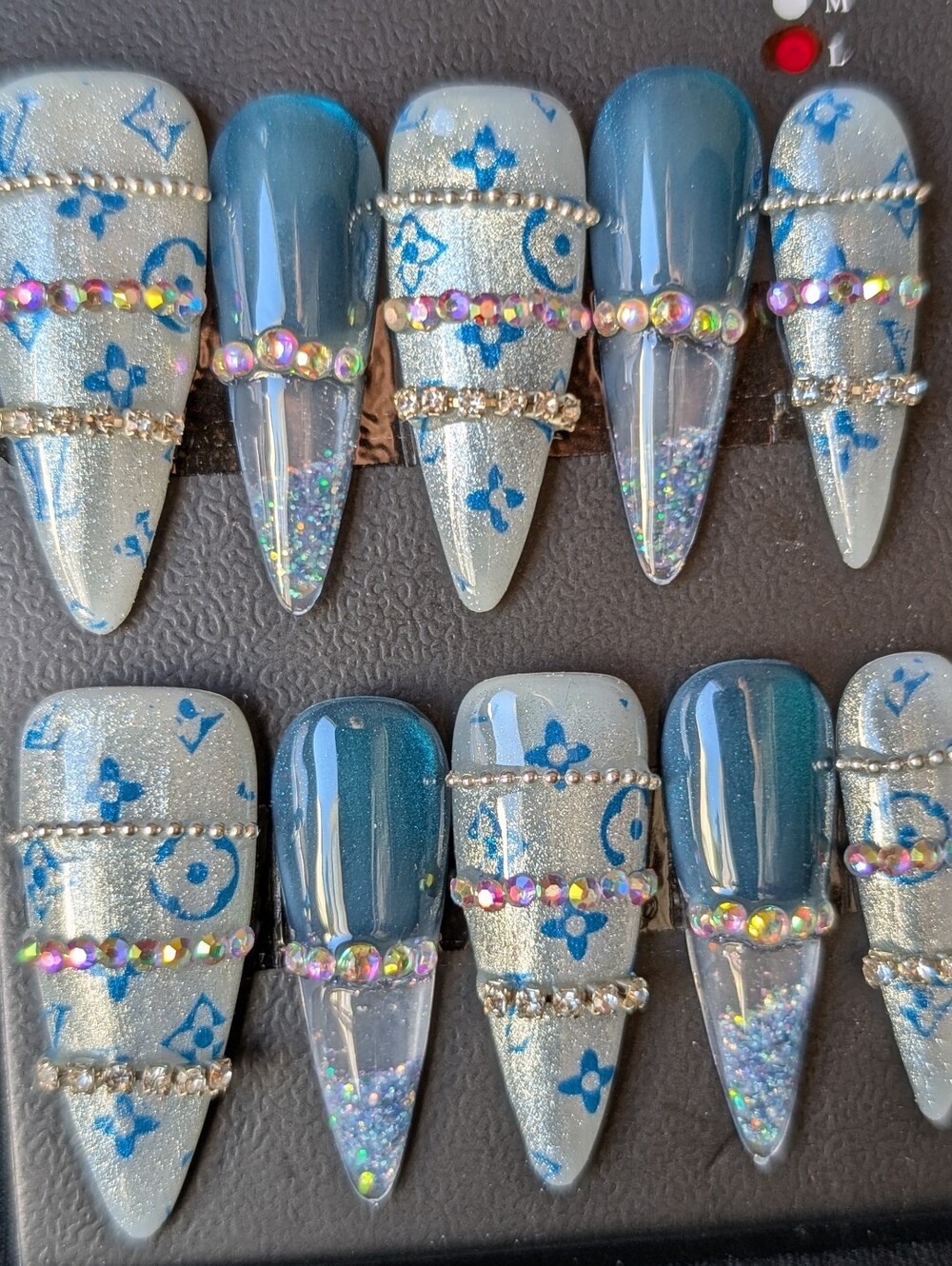 ❤️ Water Nails Cat Eye Stiletto10pc Handmade PressOn Premium Nails Large 3.0 #22